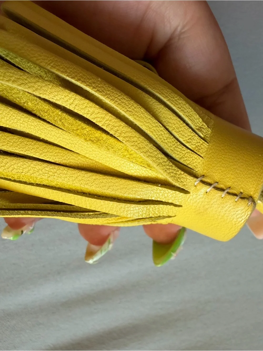 Hermès Yellow Leather Tassel Keyring with Silver-Tone Ring